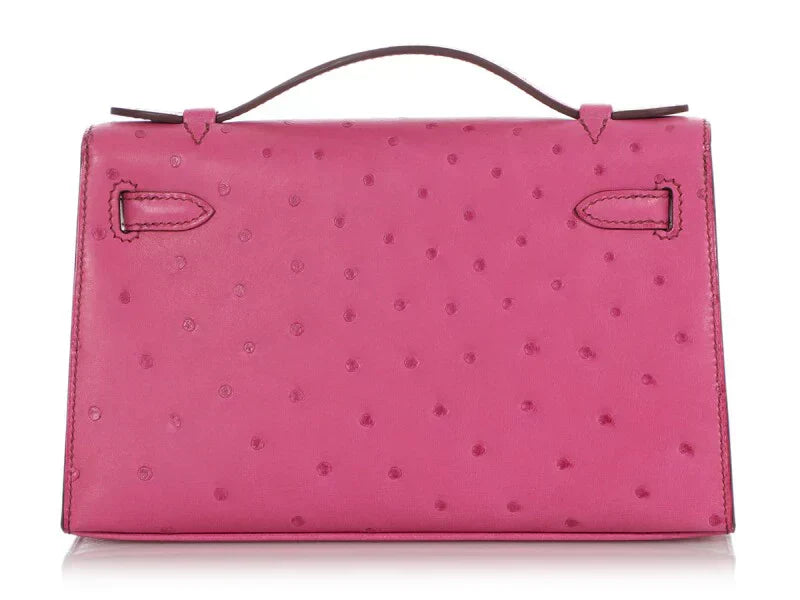 Kelly Pochette Palladium Hardware Fuchsia Ostrich