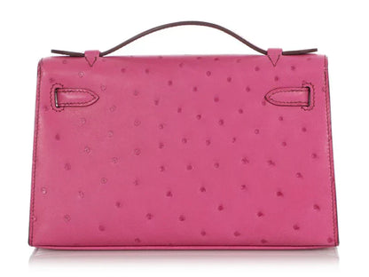 Kelly Pochette Palladium Hardware Fuchsia Ostrich