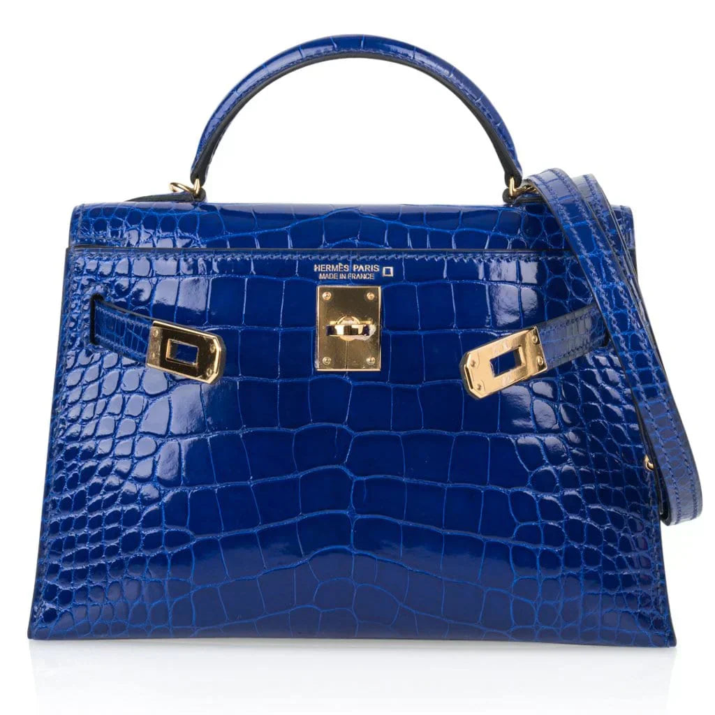 Kelly 20 Mini Sellier Bag Blue Electric Alligator Gold Hardware Limited