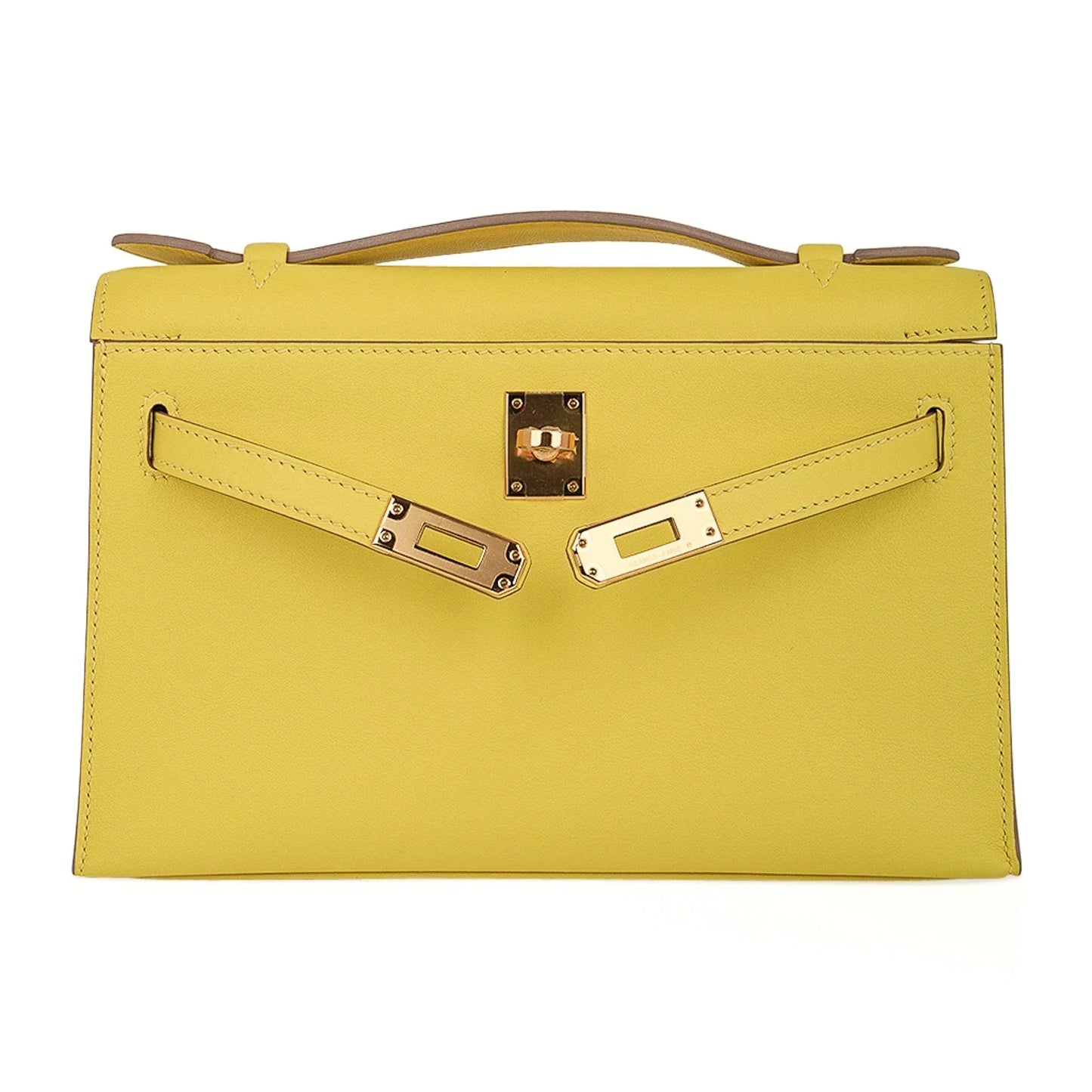 Kelly Pochette Bag Lime Clutch Gold Hardware Swift Leather