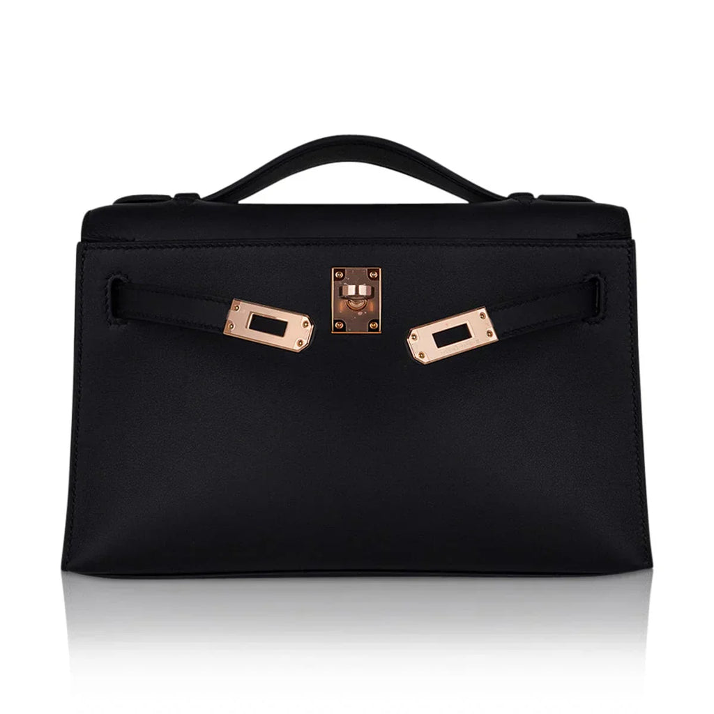 Kelly Pochette Bag Black Rose Gold Hardware Clutch