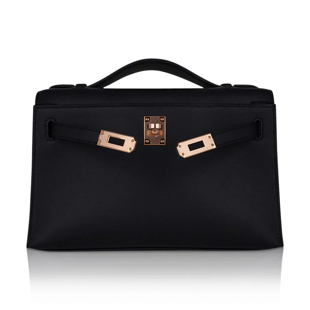Kelly Pochette Bag Black Rose Gold Hardware Clutch