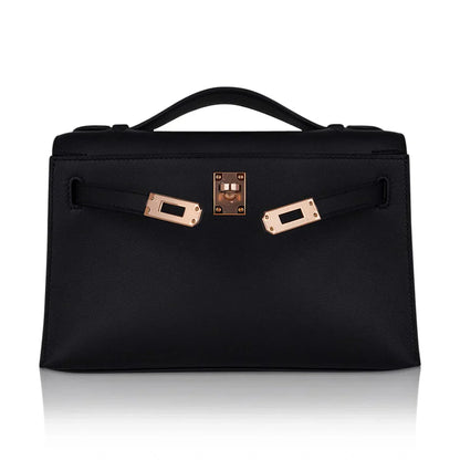Kelly Pochette Bag Black Rose Gold Hardware Clutch