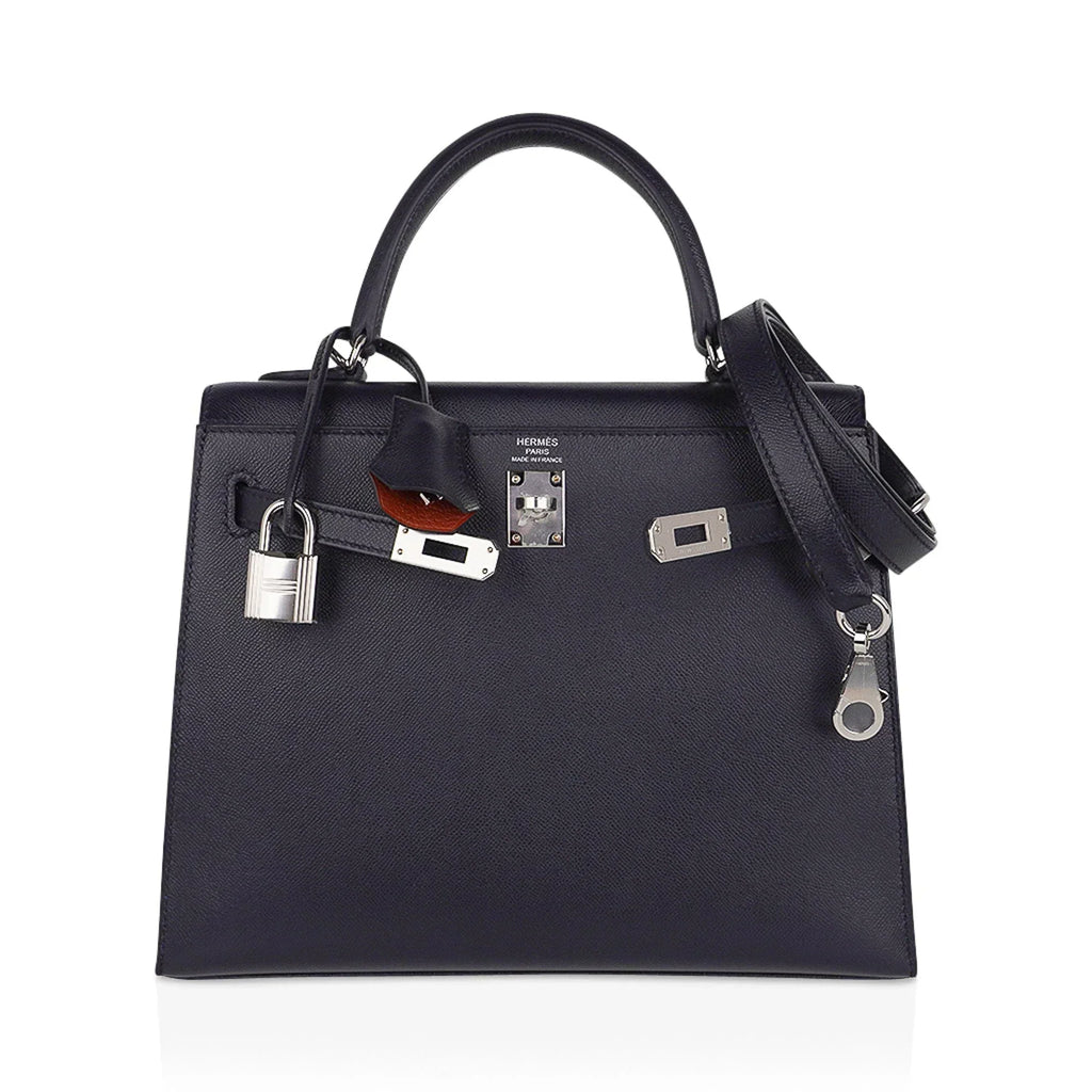 Verso Kelly Sellier 25 Bag Bleu de Minuit & Etrusque Veau Madame Leather with Palladium Hardware