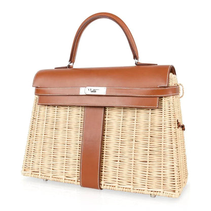 Kelly 35 Bag Picnic Wicker / Osier Palladium Hardware Limited Edition