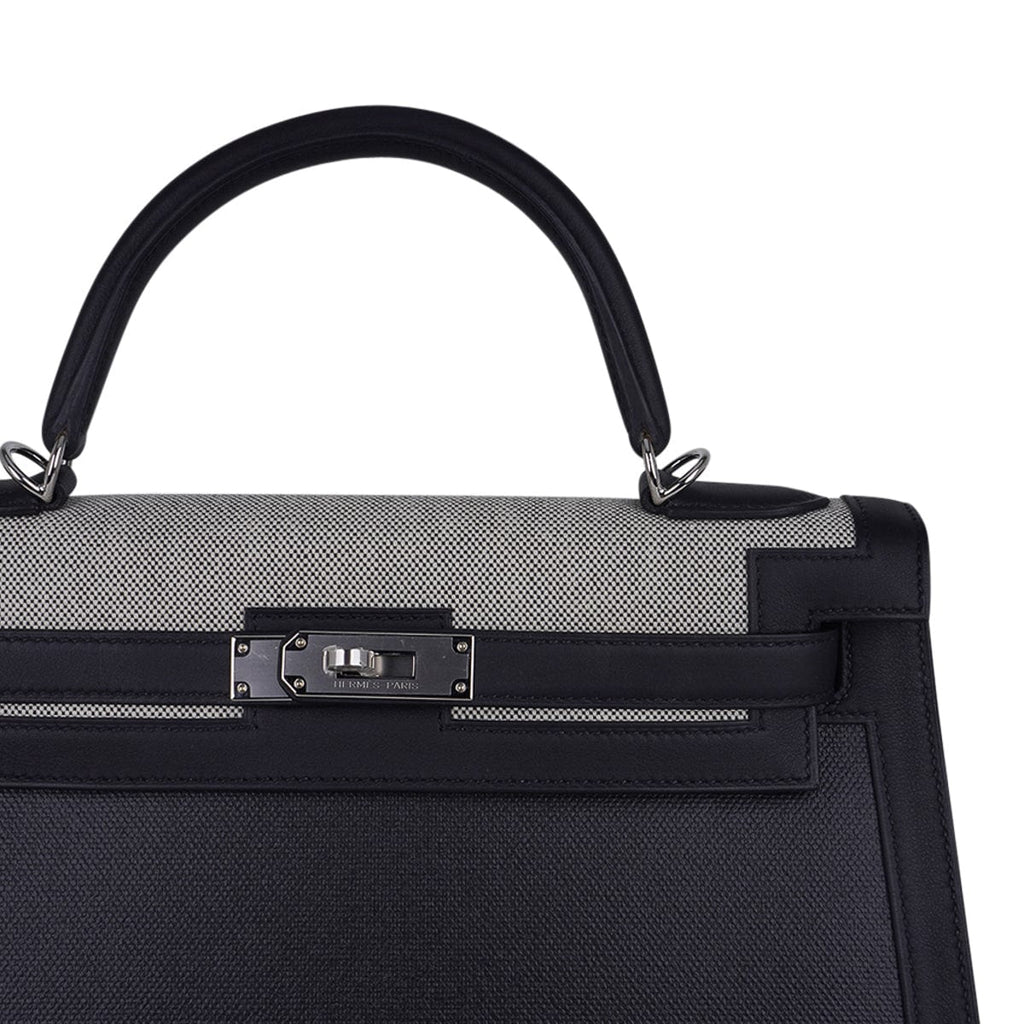 Kelly 32 Sellier Bag Toile H Berline & Plume Swift Leather with Palladium Hardware