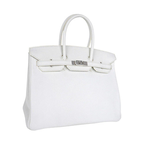 Birkin 35 Bag White Clemence Leather with Palladium Hardware