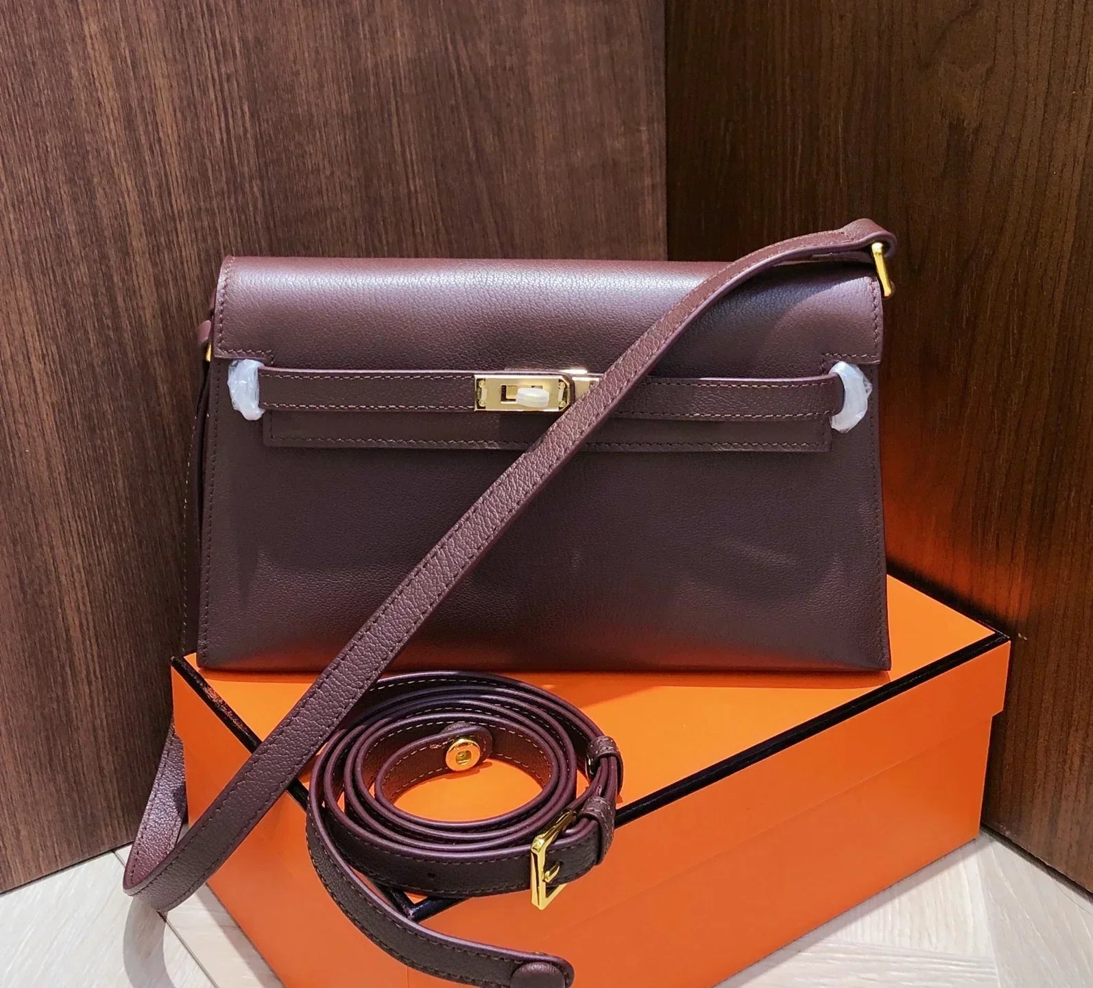 Kelly Burgundy Genuine Leather Crossbody Satchel Handbags Vintage Bags