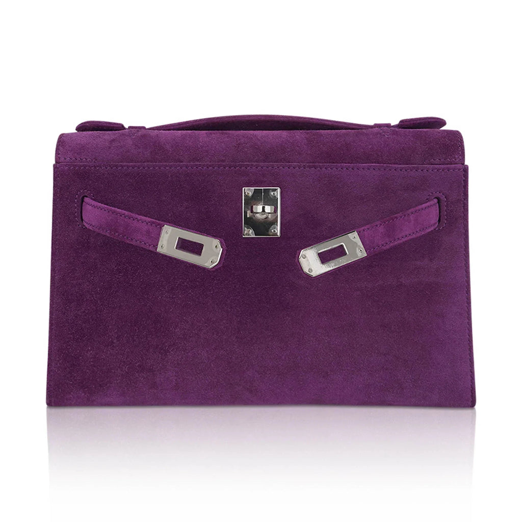 Limited Edition Kelly Pochette Violet Doblis Clutch Bag with Palladium Hardware