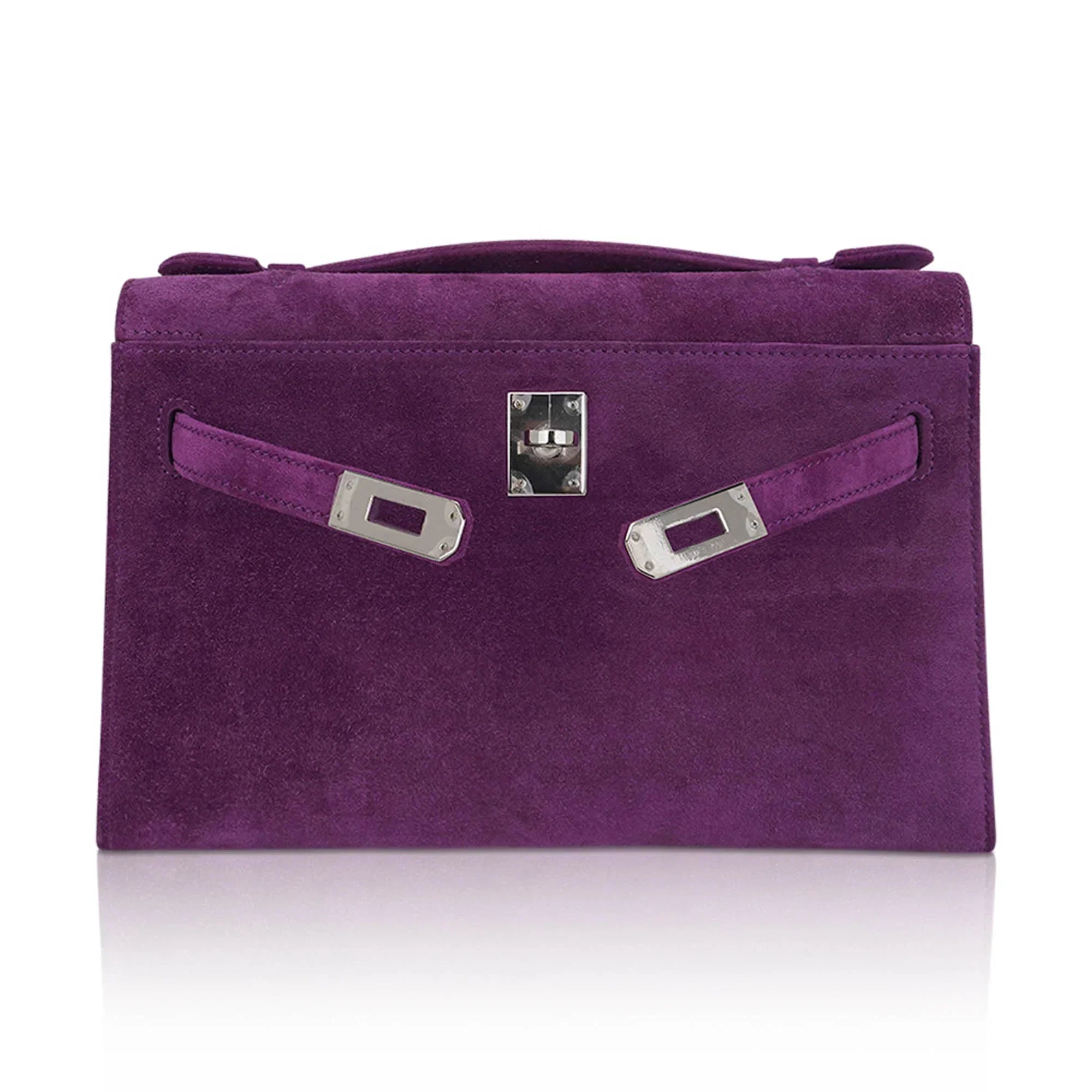 Limited Edition Kelly Pochette Violet Doblis Clutch Bag with Palladium Hardware