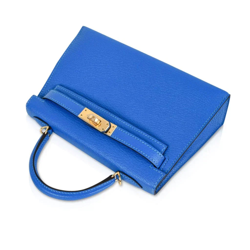 Kelly 20 Mini Sellier Bag Blue Hydra Chevre Leather Gold Hardware