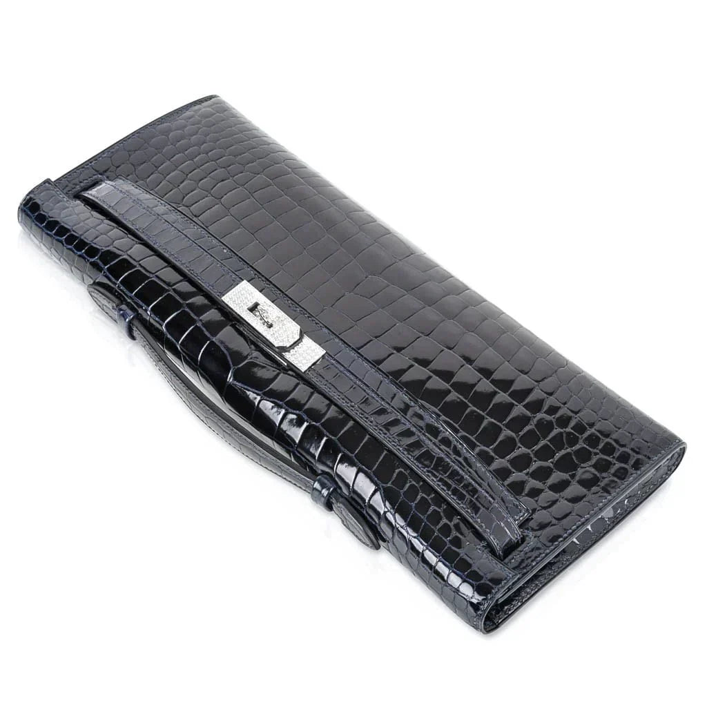 Kelly Cut Diamond Blue Marine Crocodile Bag Exquisite Clutch