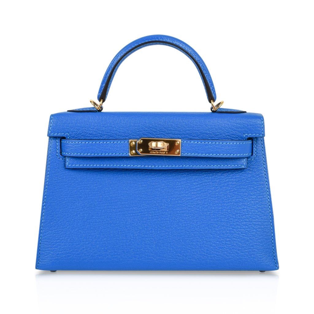 Kelly 20 Mini Sellier Bag Blue Hydra Chevre Leather Gold Hardware