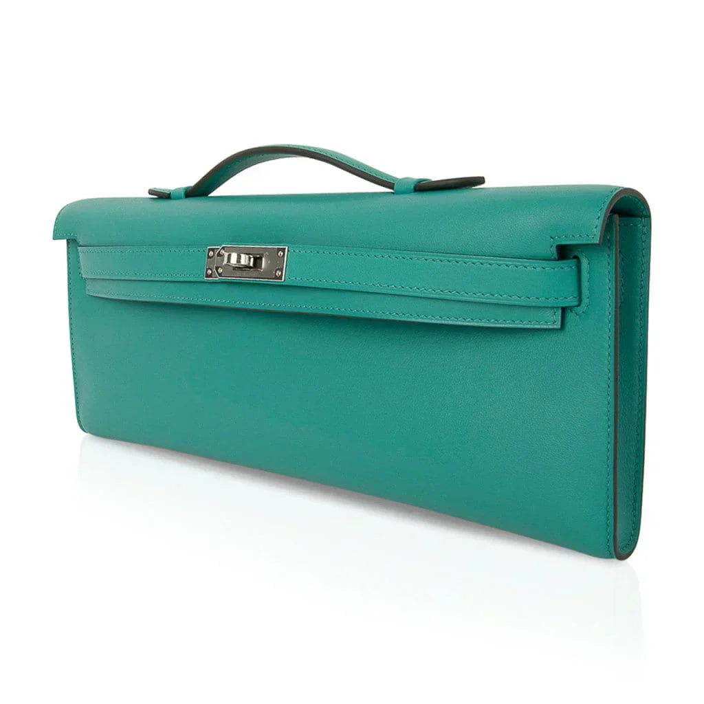 Kelly Cut Vert Verone Clutch Bag Swift Palladium