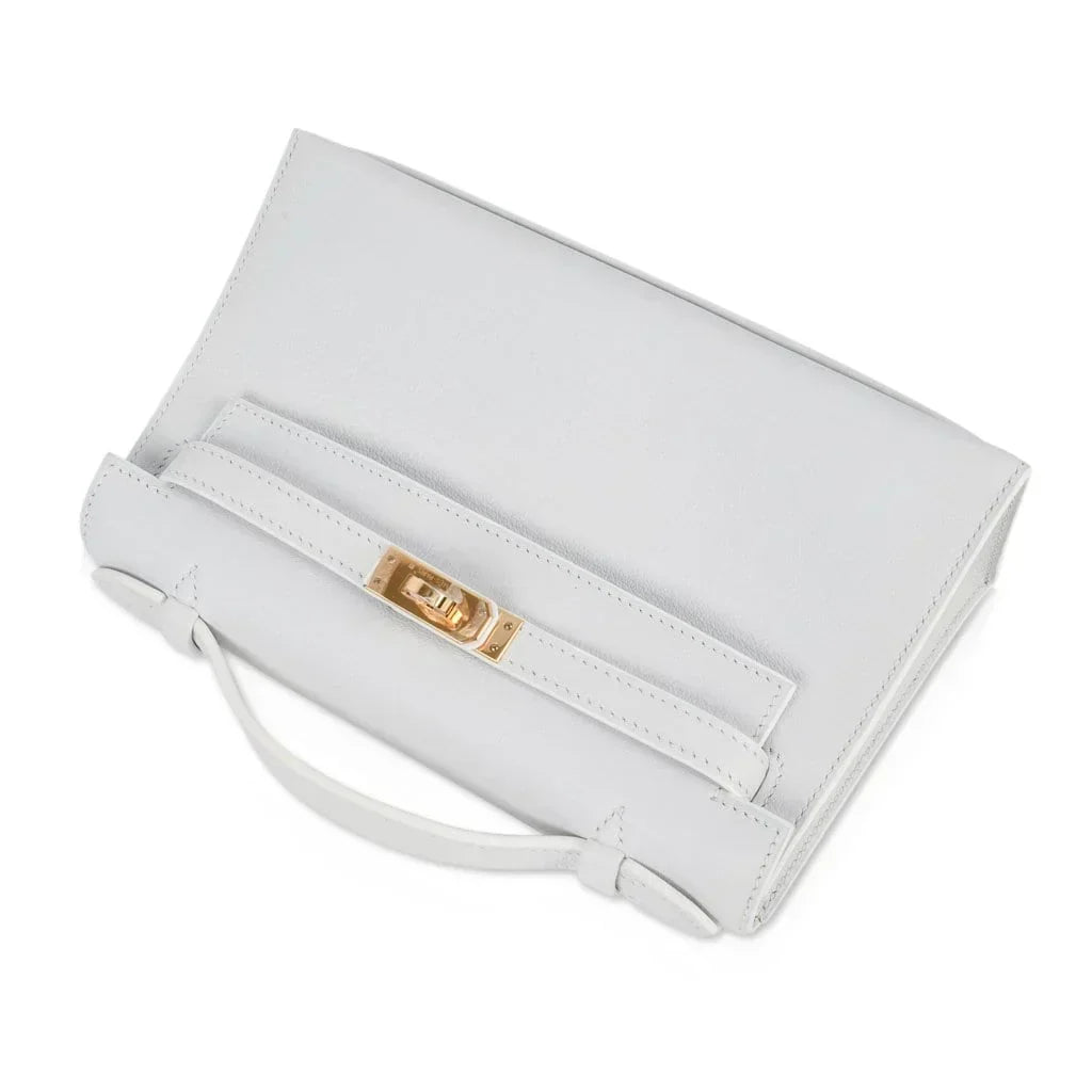 Kelly Pochette Clutch Bag Very Rare White Gold Hardware