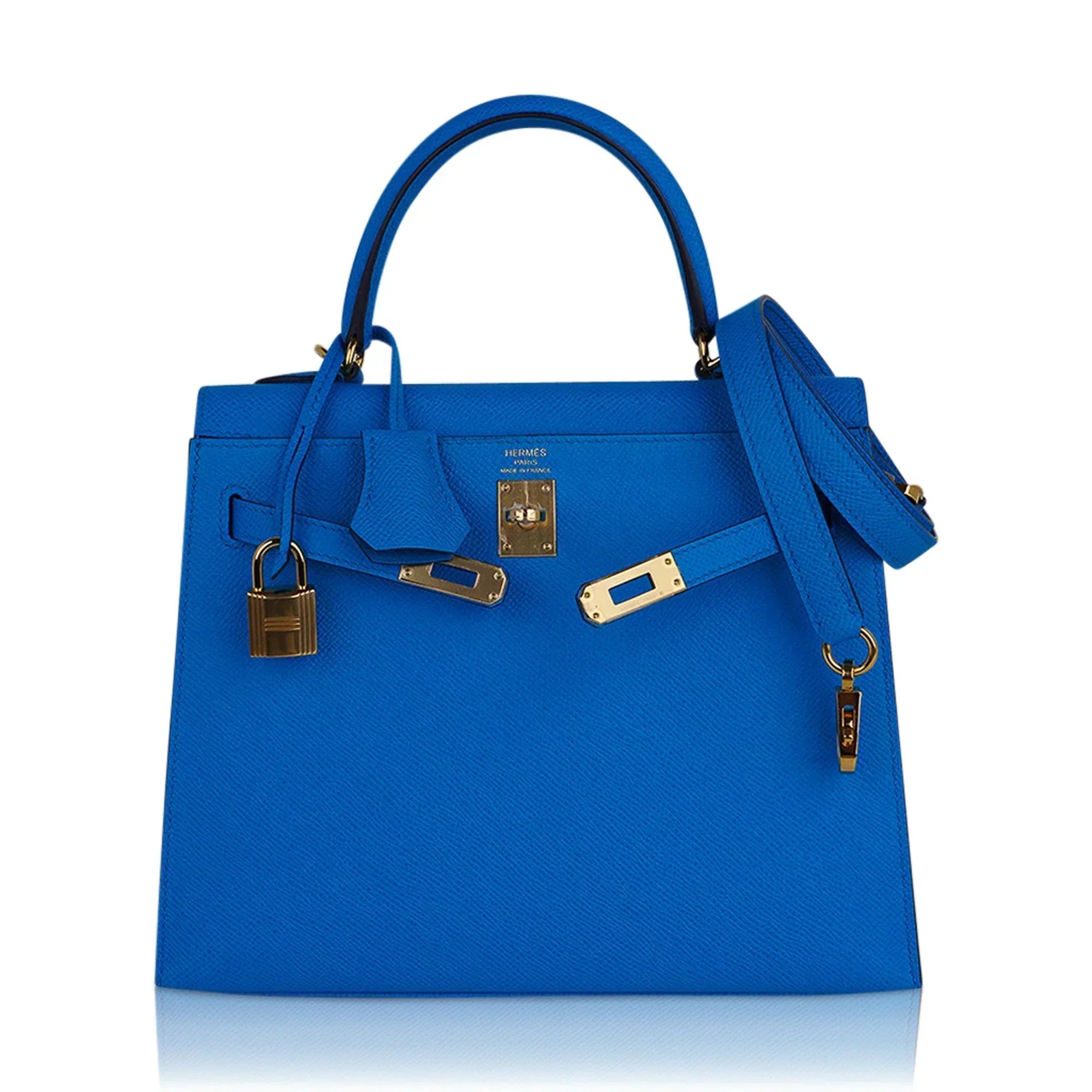 Kelly 25 Sellier Bag Blue Frida Epsom Leather with Gold Hardware