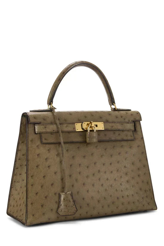 Kelly Sellier Gris Mousse Ostrich Gold Hardware