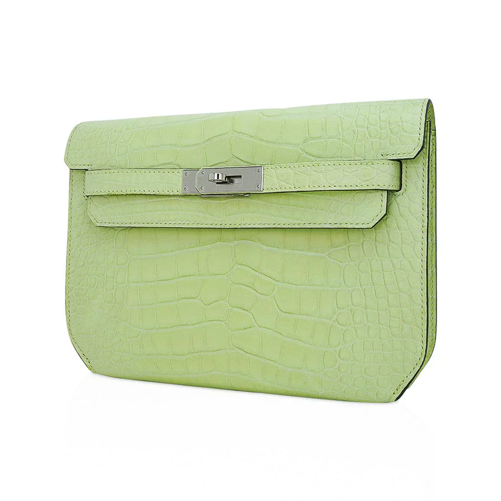 Kelly Depeches 25 Pouch Jaune Bourgeon Matte Alligator Palladium Hardware