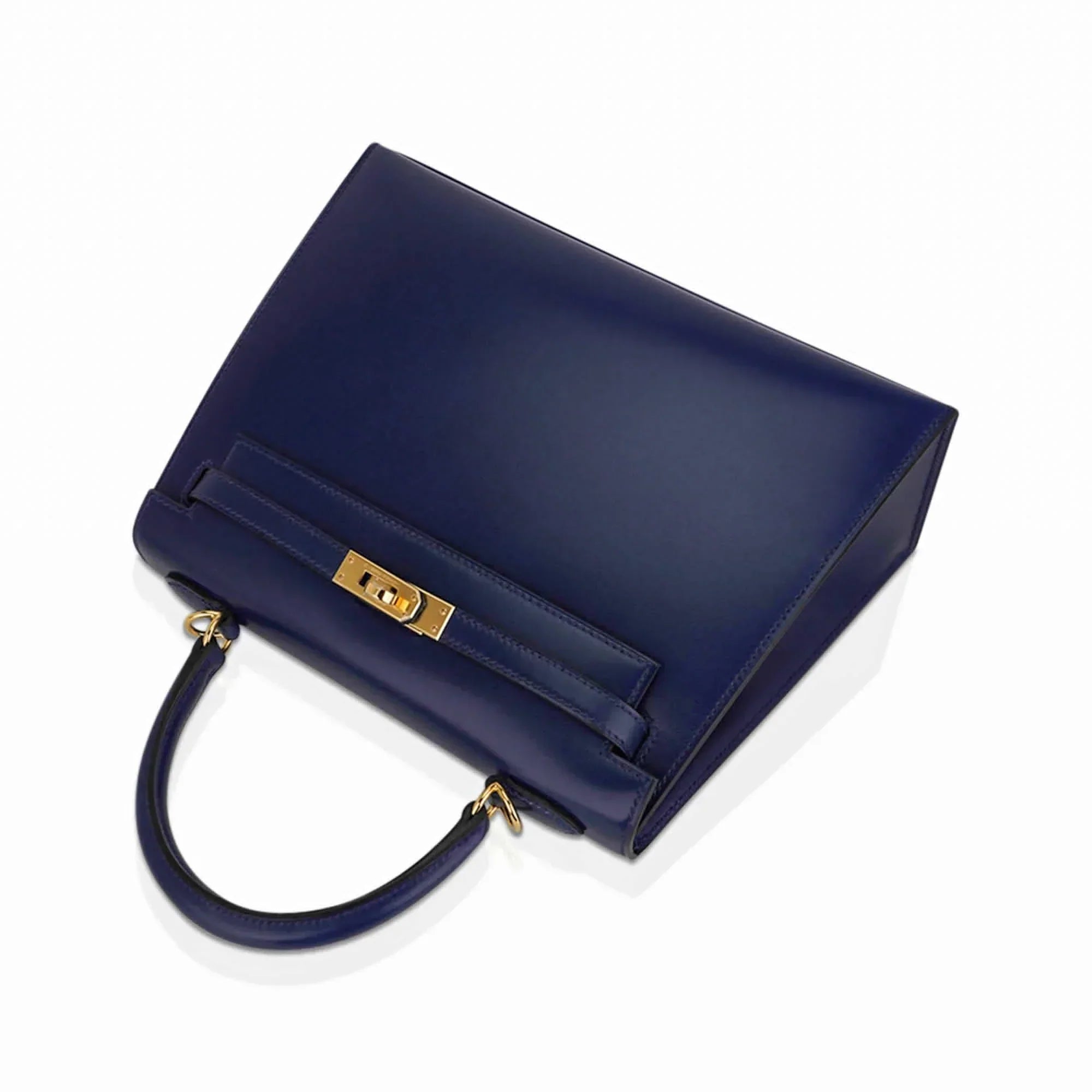 Kelly Sellier 25 Bag Blue Sapphire Box Leather with Gold Hardware