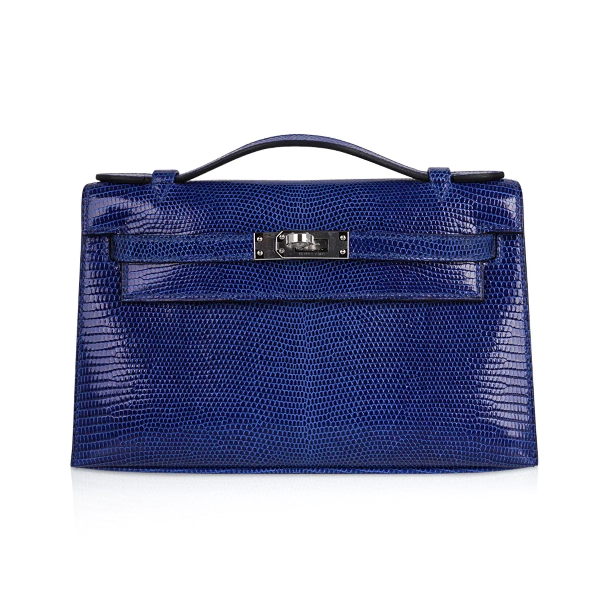 Kelly Pochette Bag Blue Sapphire Lizard Clutch Palladium Hardware