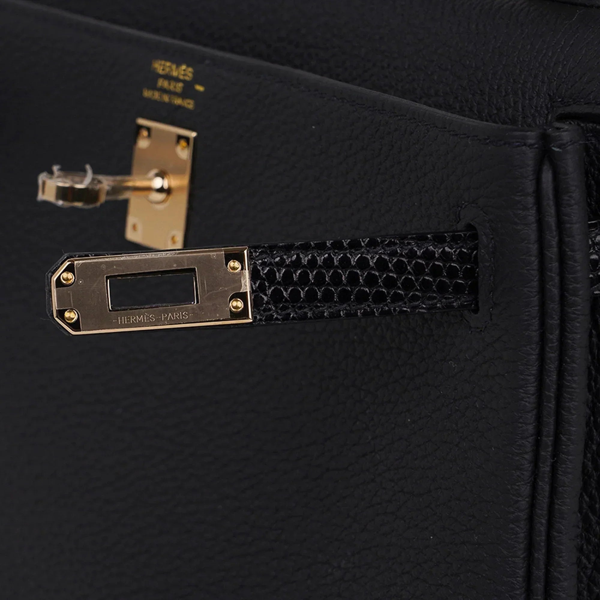 Kelly Touch 25 Retourne Bag Black Lizard / Togo Permabrass Hardware