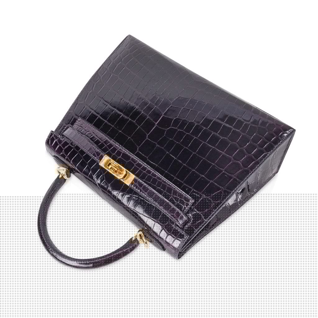 Kelly 25 Bag Sellier Crocodile Prunoir Gold Hardware