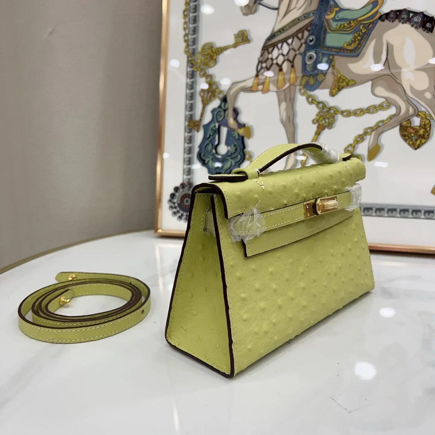 Jaune Bourgeon Ostrich Kelly Danse II Palladium Hardware