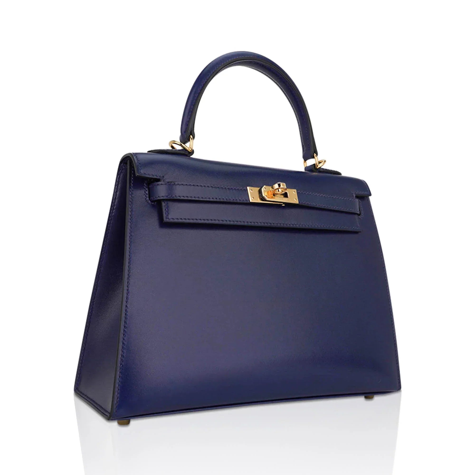 Kelly Sellier 25 Bag Blue Sapphire Box Leather with Gold Hardware