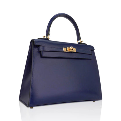 Kelly Sellier 25 Bag Blue Sapphire Box Leather with Gold Hardware