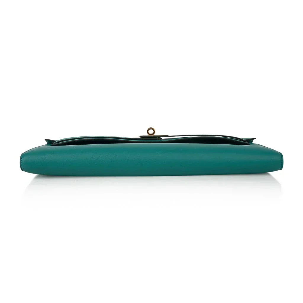 Kelly Cut Vert Verone Clutch Bag Gold Hardware Swift Leather
