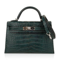Kelly 20 Mini Sellier Bag Vert Cypress Matte Alligator Palladium