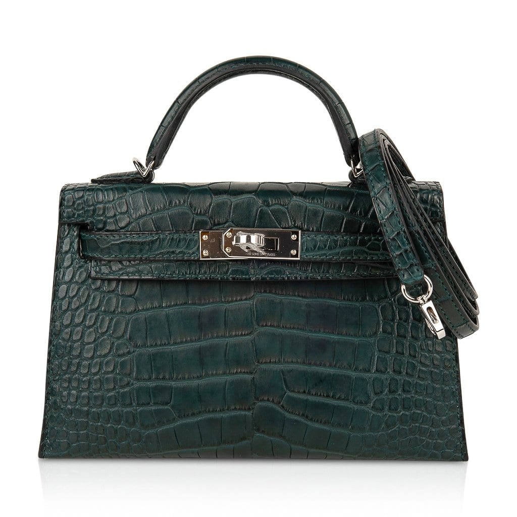 Kelly 20 Mini Sellier Bag Vert Cypress Matte Alligator Palladium