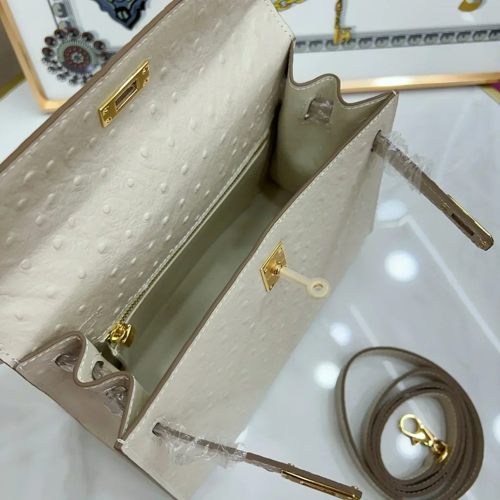 Kelly With Beton Ostrich Sellier Gold Harrdware
