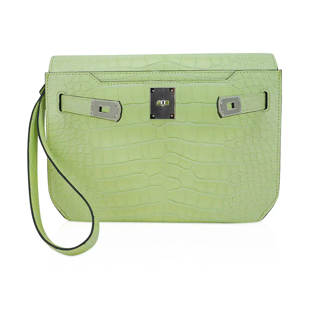 Kelly Depeches 25 Pouch Jaune Bourgeon Matte Alligator Palladium Hardware