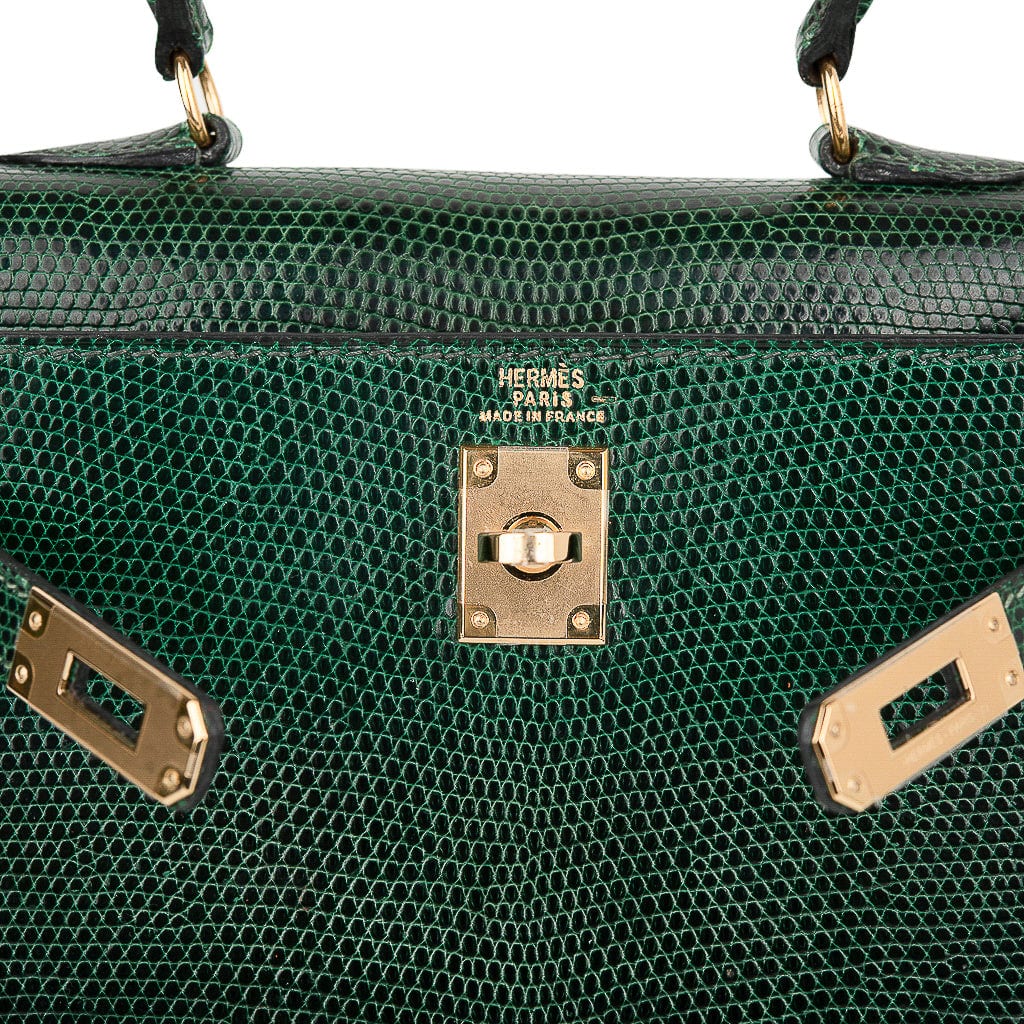 Vintage Kelly 20 Sellier Mini Vert Moyen Lizard Gold Hardware