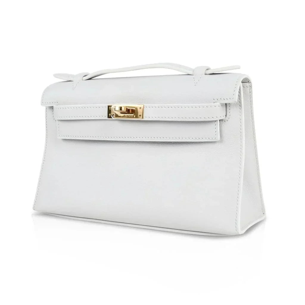 Kelly Pochette Clutch Bag Very Rare White Gold Hardware
