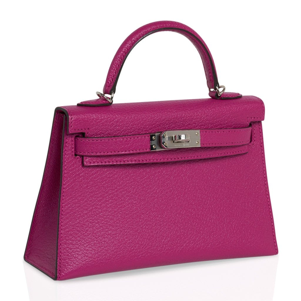 Mini Kelly 20 Bag Sellier Rose Pourpre Chevre Leather with Palladium Hardware
