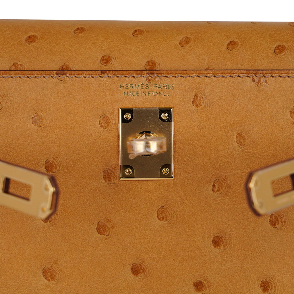 Kelly Danse Bag Tabac Camel Ostrich with Gold Hardware
