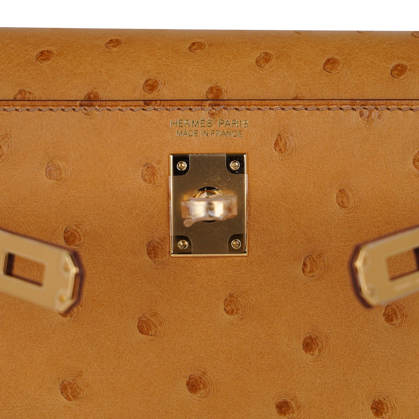 Kelly Danse Bag Tabac Camel Ostrich with Gold Hardware