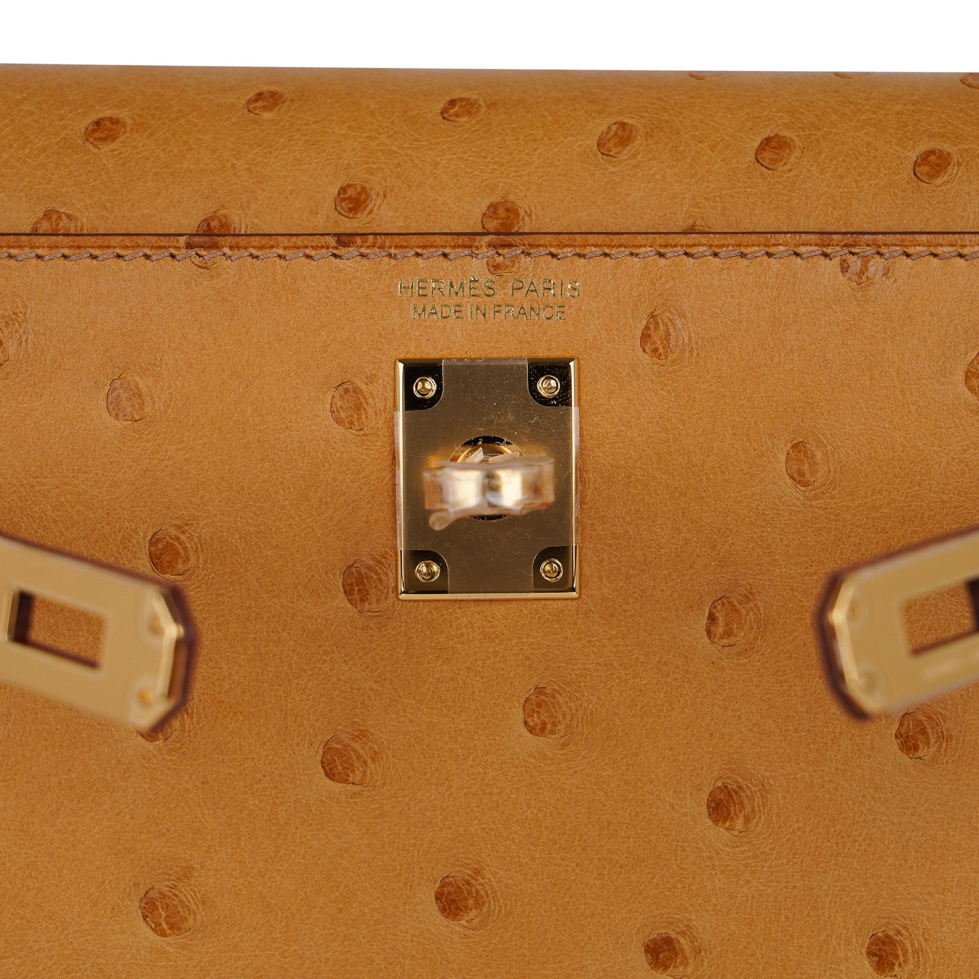Kelly Danse Bag Tabac Camel Ostrich with Gold Hardware