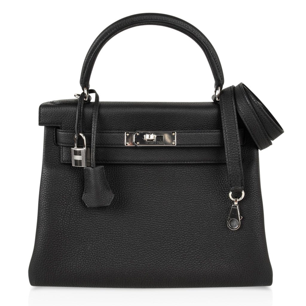 Kelly 28 Bag Black Retourne Togo Palladium Hardware