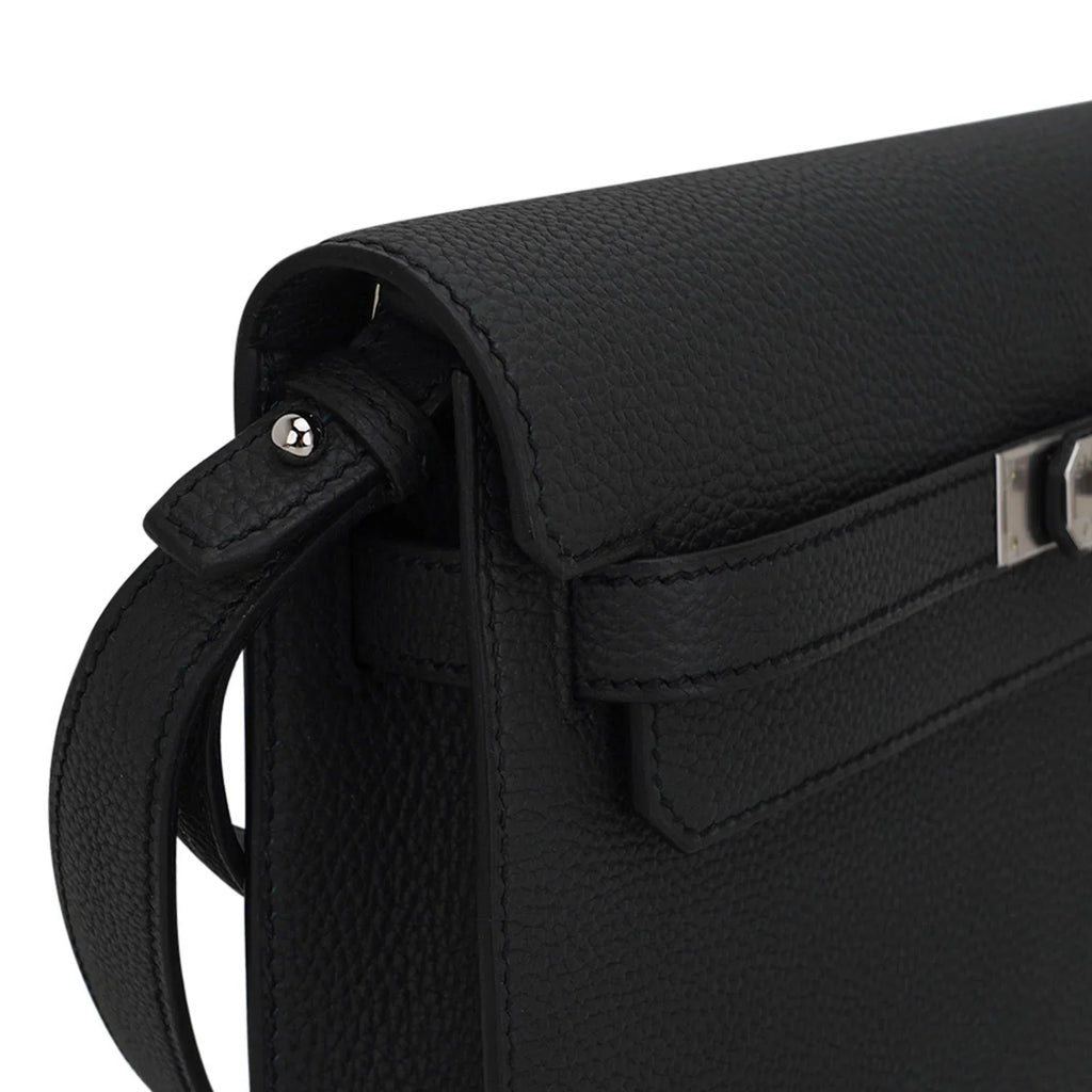 Kelly Depeches 25 Pouch Bag Black Galop D’Leather with Palladium Hardware