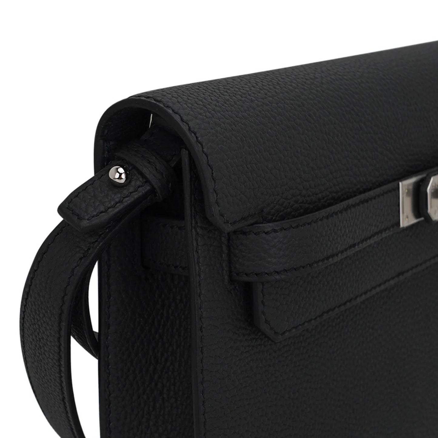 Kelly Depeches 25 Pouch Bag Black Galop D’Leather with Palladium Hardware