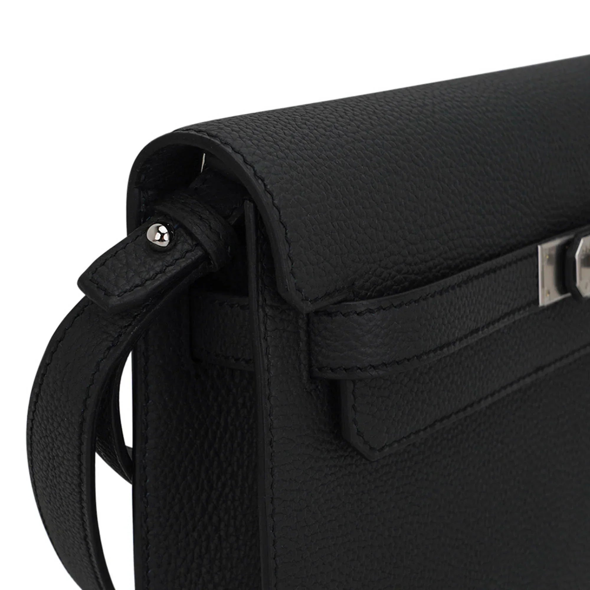 Kelly Depeches 25 Pouch Bag Black Galop D’Leather with Palladium Hardware