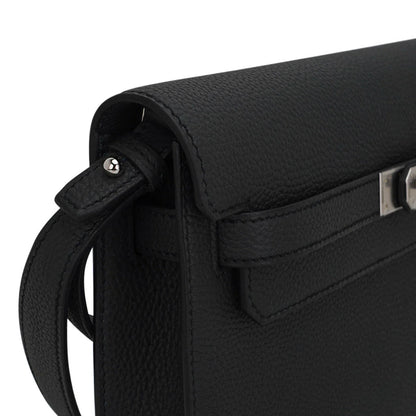 Kelly Depeches 25 Pouch Bag Black Galop D’Leather with Palladium Hardware