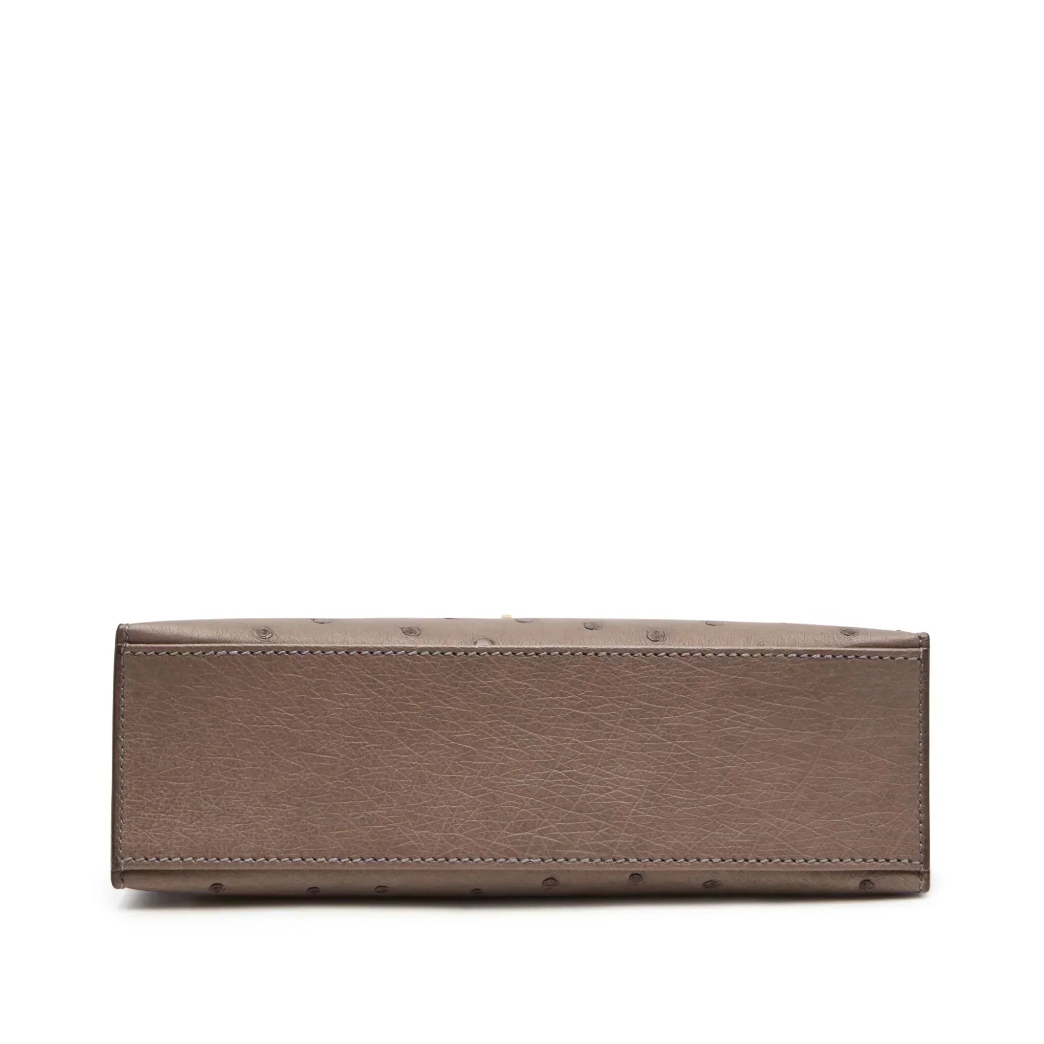 Kelly Pochette in Ostrich Leather with Gold Hardware Gris Tourterelle