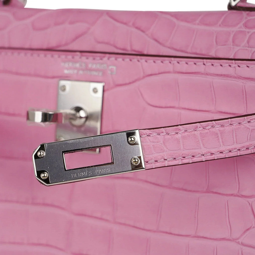 Kelly 20 Mini Sellier Bag 5P Pink Matte Alligator Palladium Limited Edition