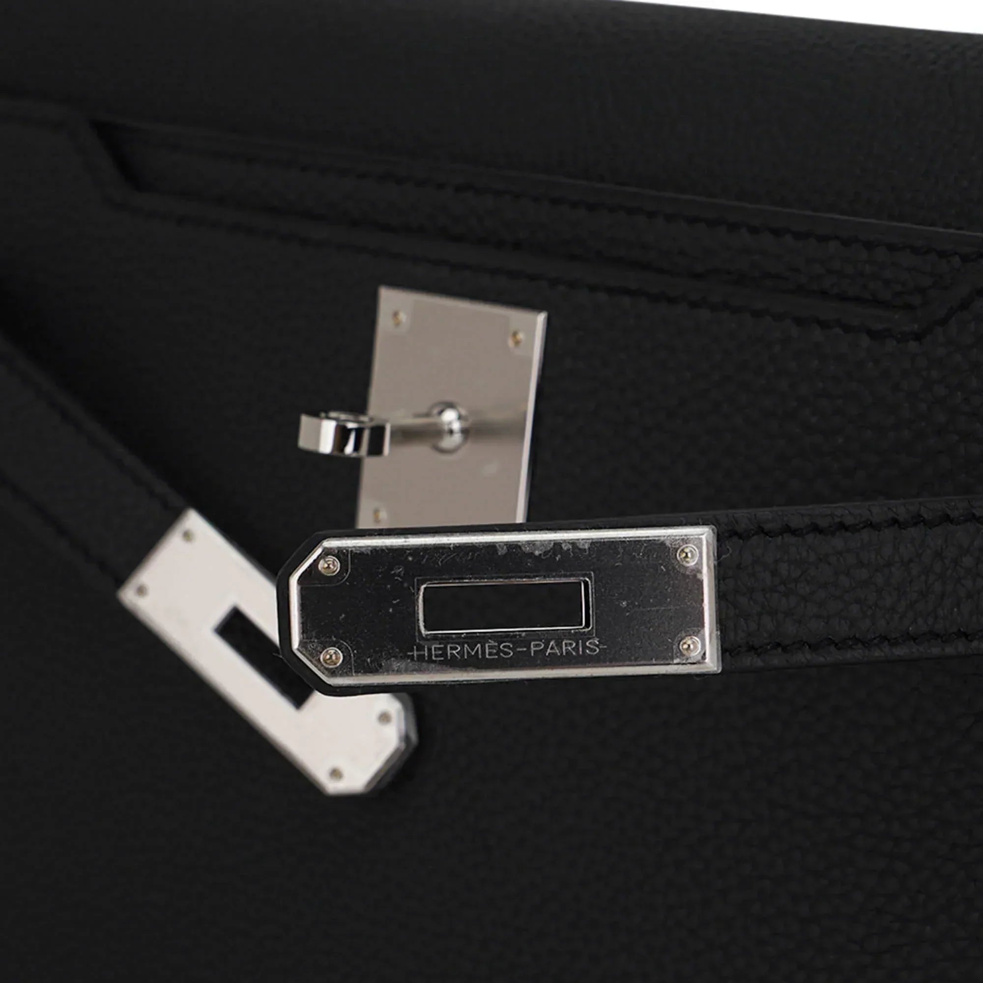 Kelly Depeches 25 Pouch Bag Black Galop D’Leather with Palladium Hardware