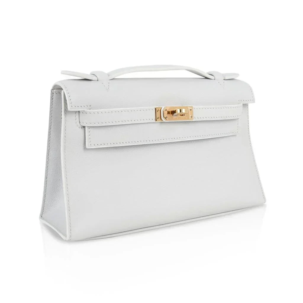 Kelly Pochette Clutch Bag Very Rare White Gold Hardware