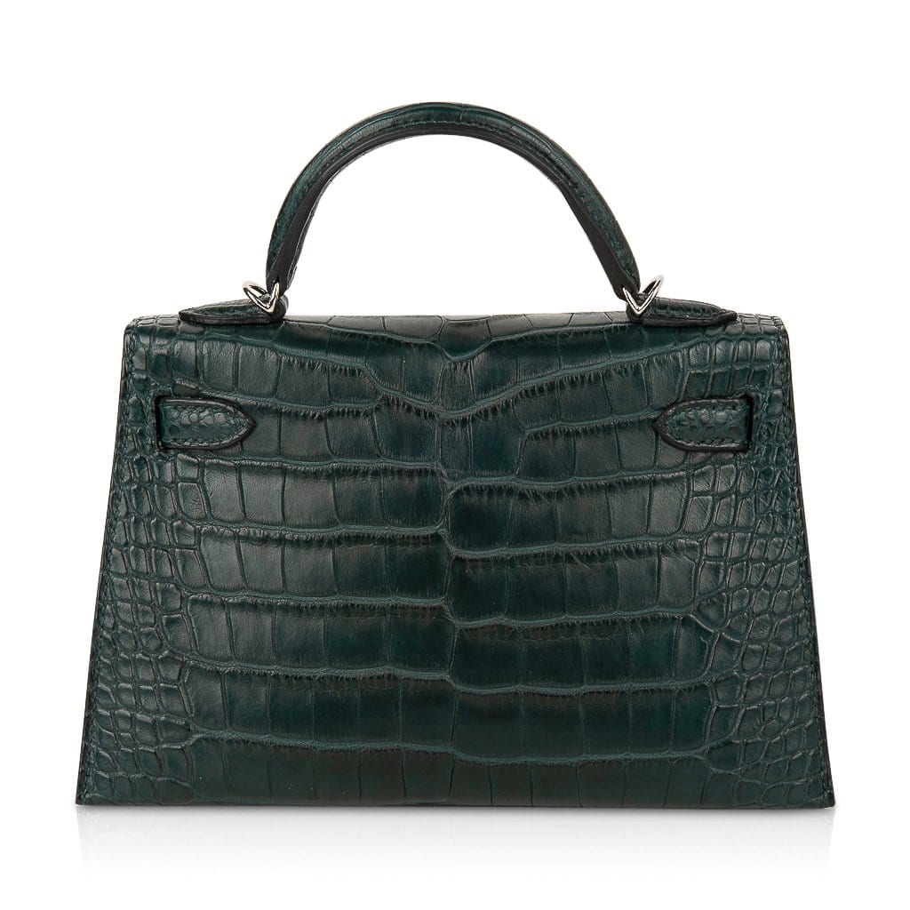 Kelly 20 Mini Sellier Bag Vert Cypress Matte Alligator Palladium